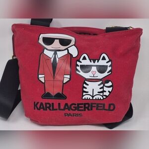 Karl Lagerfeld Red Canvas Cross Body Bag with Graphic Print